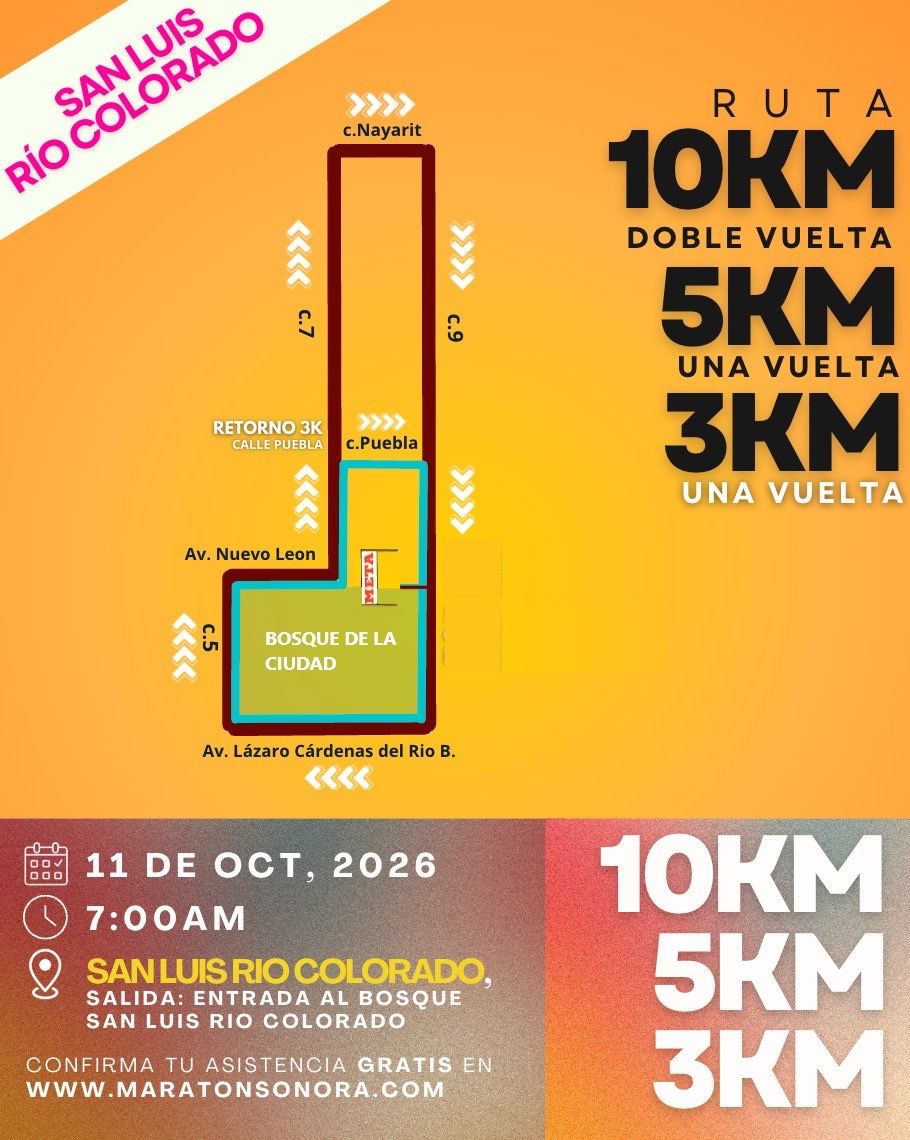 Mapa de la ruta · Gran Carrera Pedestre San Luis Río Colorado 2026